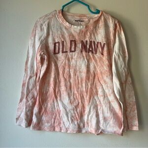 🌼 5/$25 Old Navy Girls Long Sleeve Tie-Dye Logo Tee Shirt Pink White 6T Cotton
